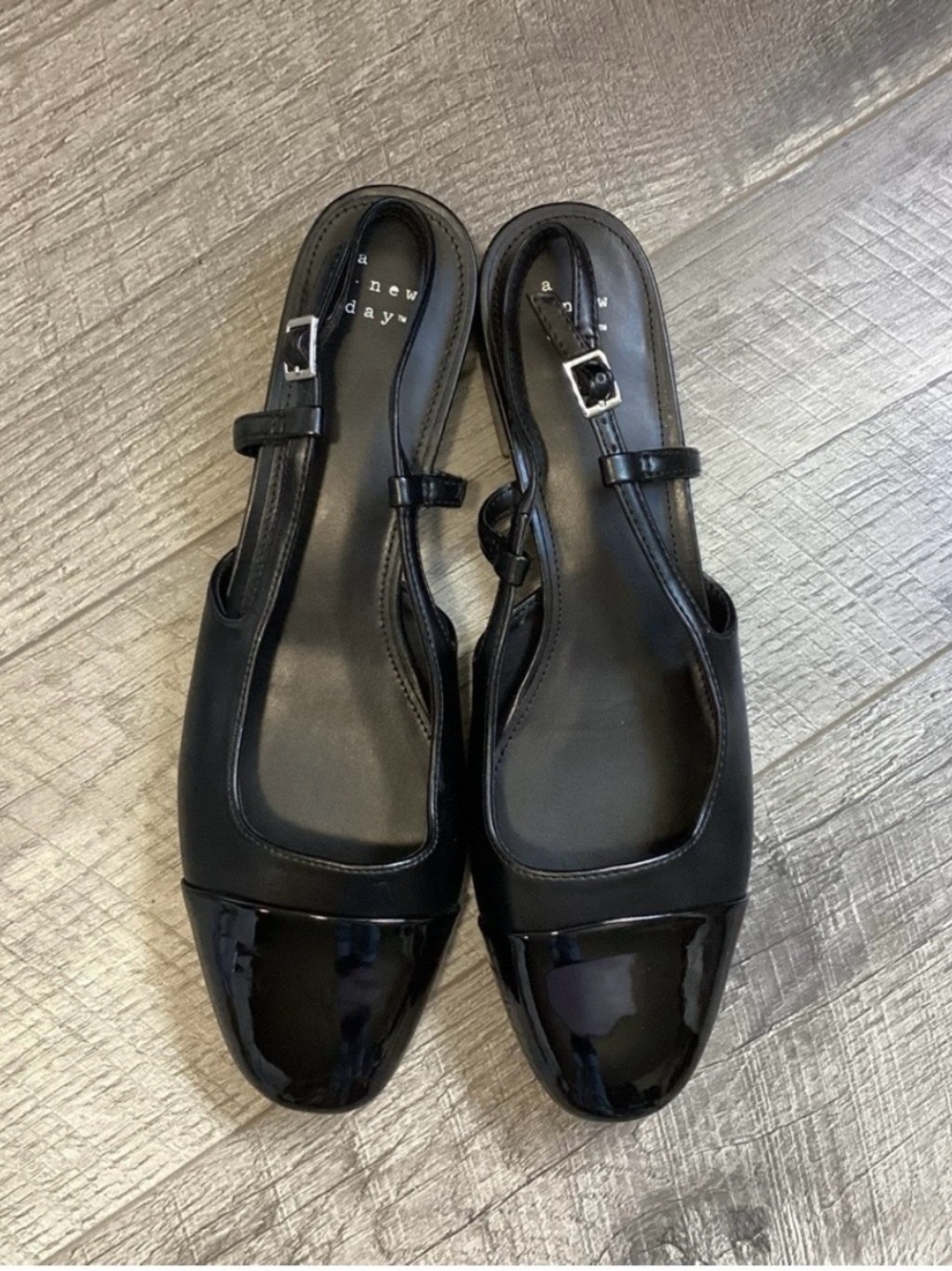 a new day Black Patent Cap-Toe Slingback Flats